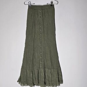 Indigo Rose Boho Cottagecore Gauzy Tiered Midi Skirt Green Womens S